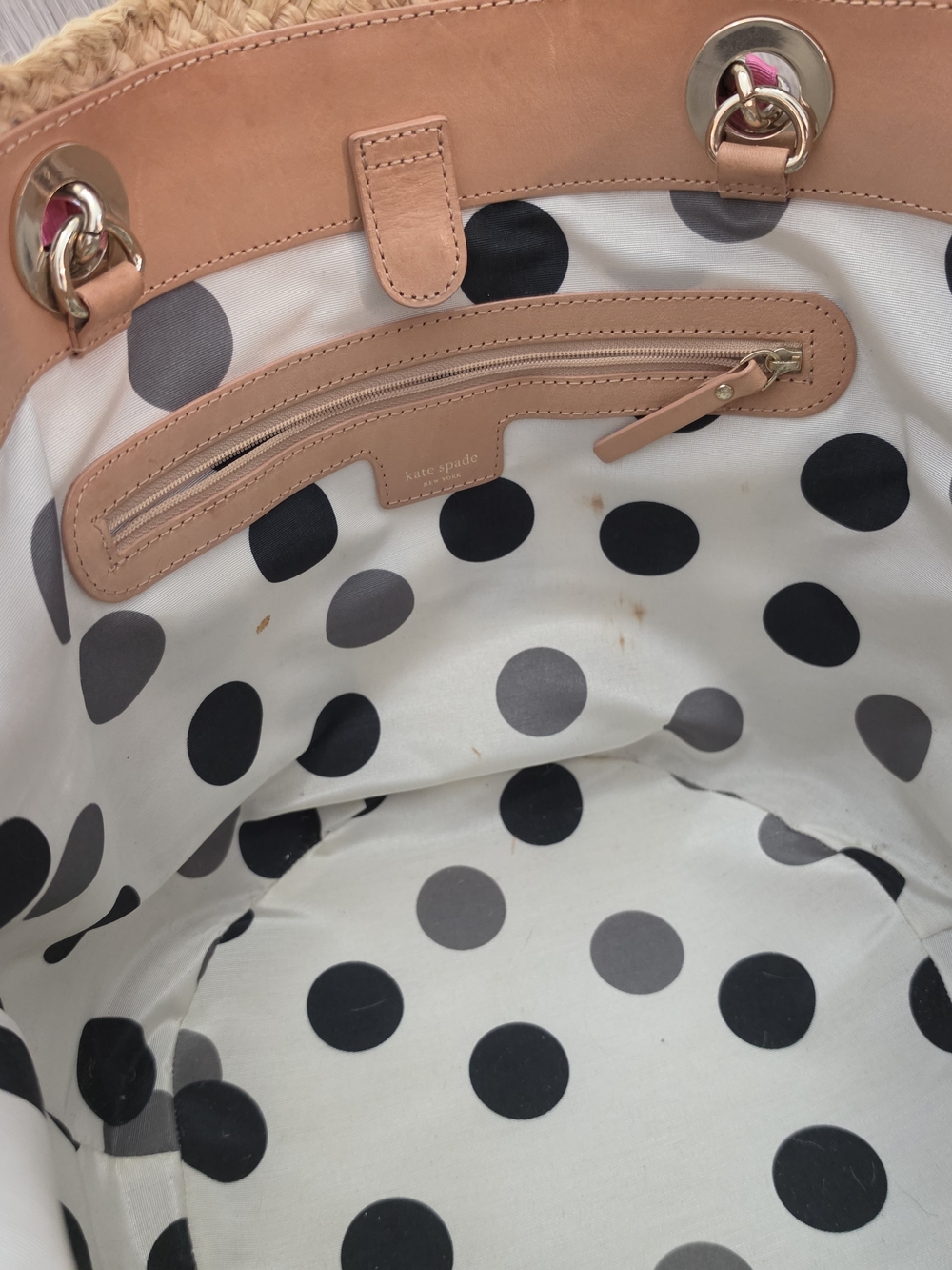 kate spade Natural Straw Shoulder Tote with Pink Bow - Picture 6 of 12